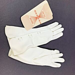 Lady Gay Vintage White Nylon Gloves w/ Pearl Buttons Elegant Formal Wear [6 1/2]